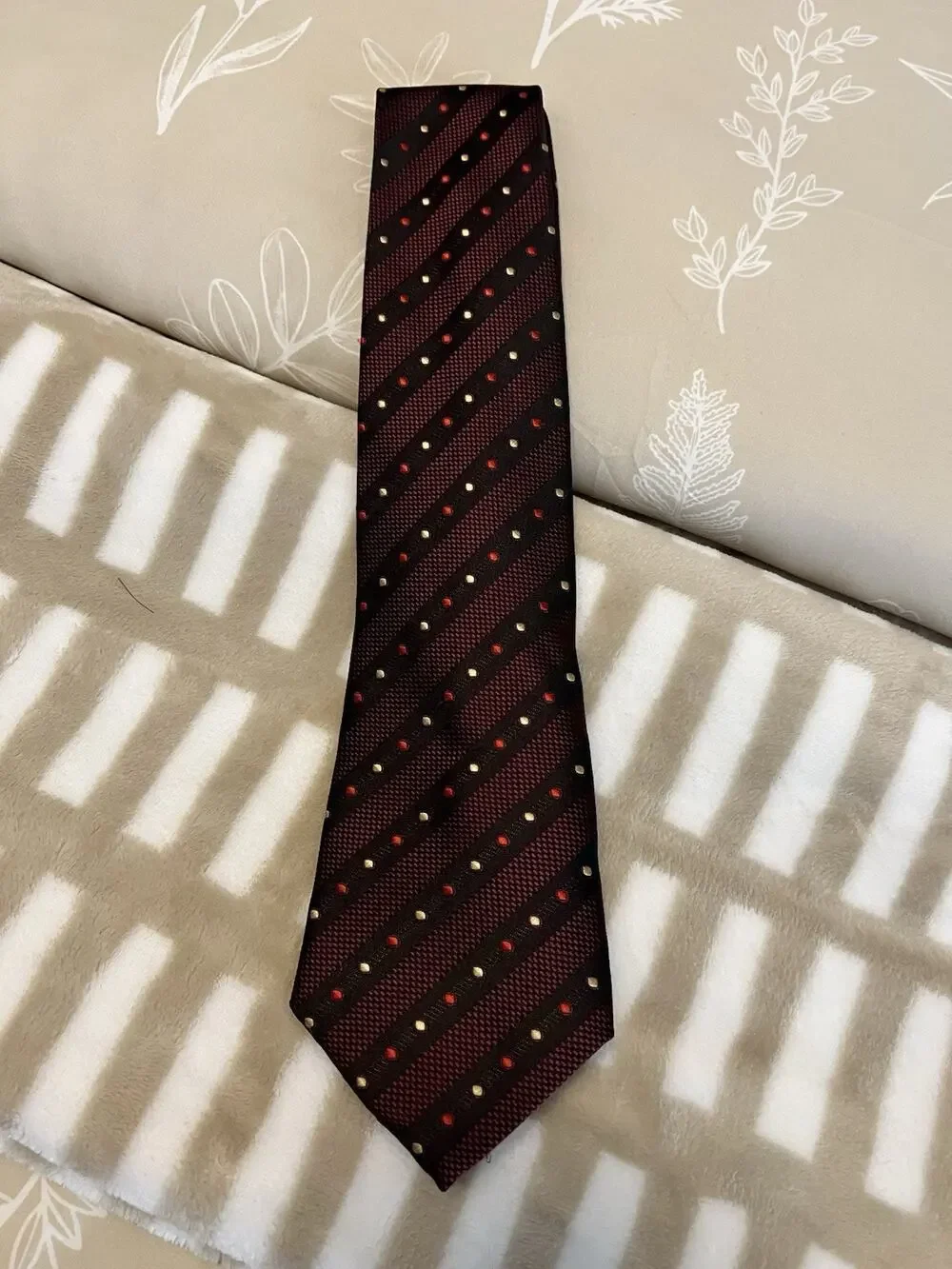 Giorgio Armani Striped Burgundy Black 100% Silk Designer Men's Tie
